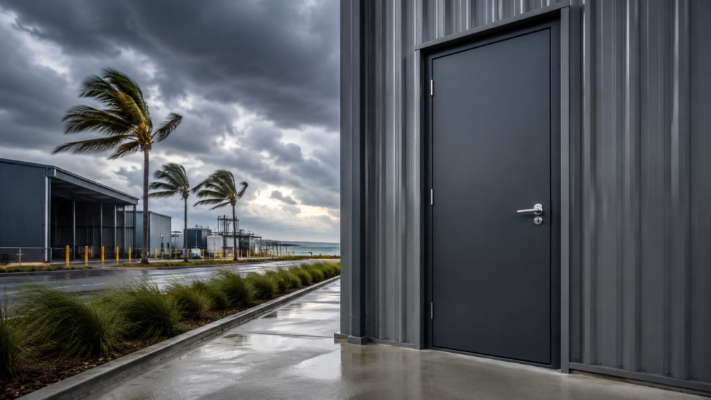 larnec cyclone-rated door installed in coastal area