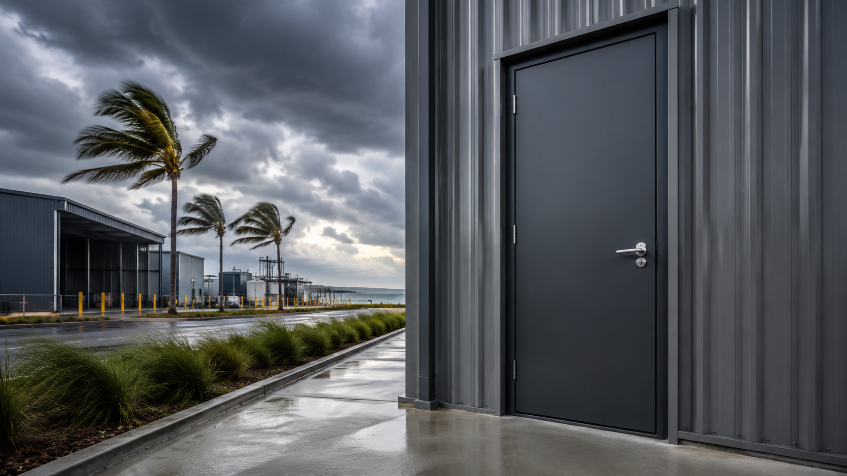 larnec cyclone-rated door installed in coastal area