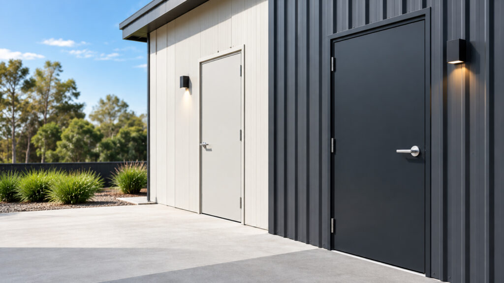 Modern Industrial Facade with Comparison Larnec Doors